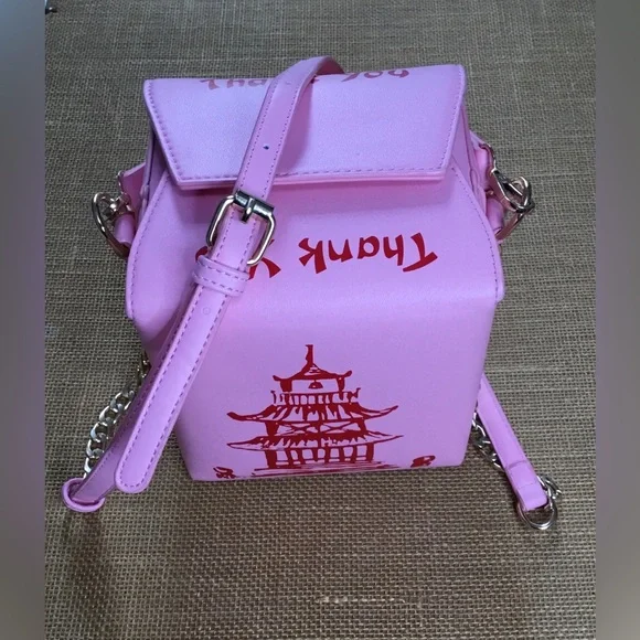Girl’s Chinese Takeout Box Pink Chain Crossbody Bag - B218 - Picture 3 of 10